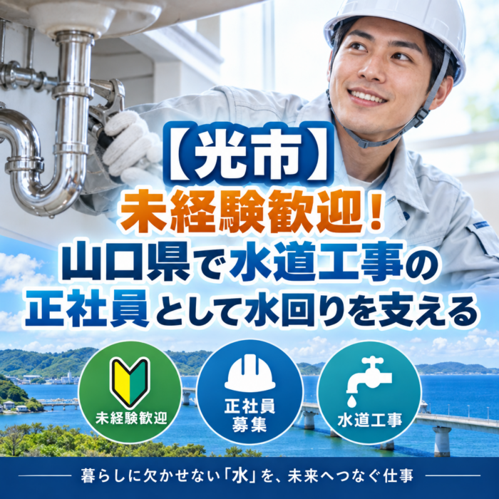 【光市】未経験歓迎！山口県で水道工事の正社員として水回りを支える